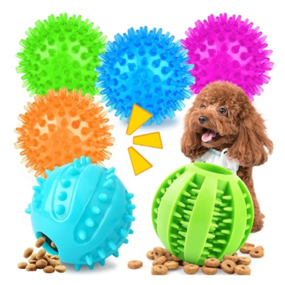 6 Pack of Colorful Squeky Dog Toys Balls And Treat Balls Training